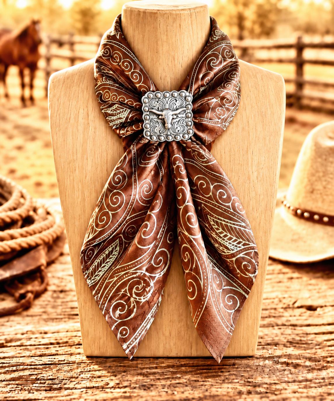 Texas Longhorn Steer Head Scarf Slide, Western Concho Ring, Cowboy
