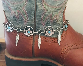 Western boot bracelet  | Navajo Thunderbird | Silver boot chain | Cowgirl Rodeo Jewelry