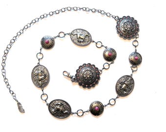 Western Concho Belt Running Horse | Cowgirl Chain Belt | Navajo Style Silver Concho Belt |  Swarovski Crystal Concho Belt -NFR Accessory