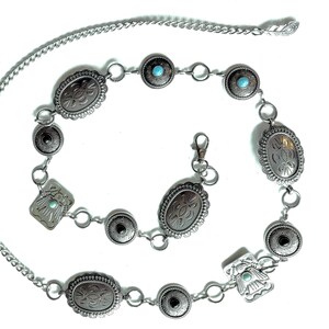 Concho  chain  belt | Western  silver conchos | Thunderbird  | Navajo | Cowgirl metal belt | Vintage Silver tone belt Great NFR accessory!