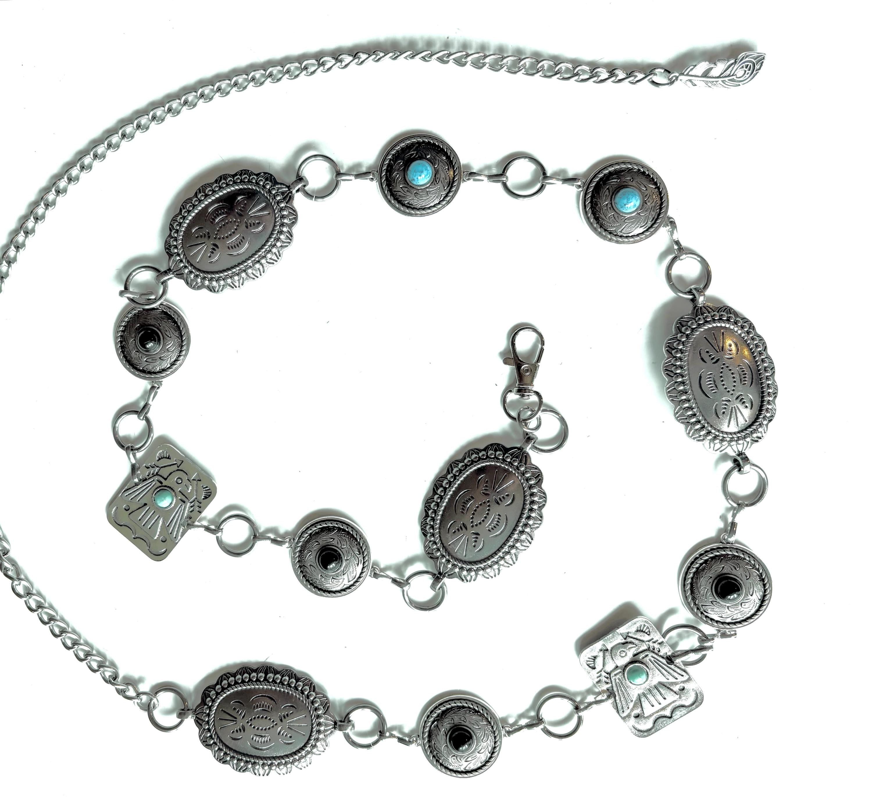 Western Concho Chain Belt: Thunderbird, Turquoise, Cowgirl 