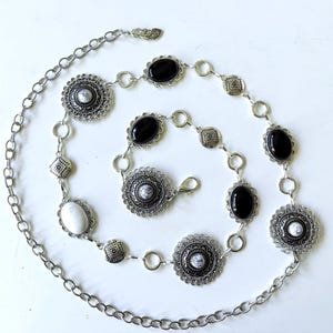 Chain belt |  Silver Concho belt | Black and white agate stone | Great NFR accessory!