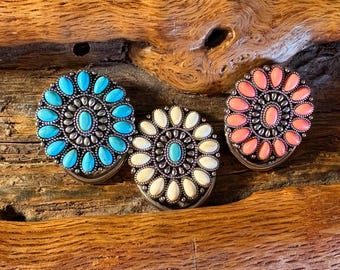 Wild Rag Scarf Slide - Navajo kluster av conch stenar blommönster - cowgirl kraftfull Purse Accent