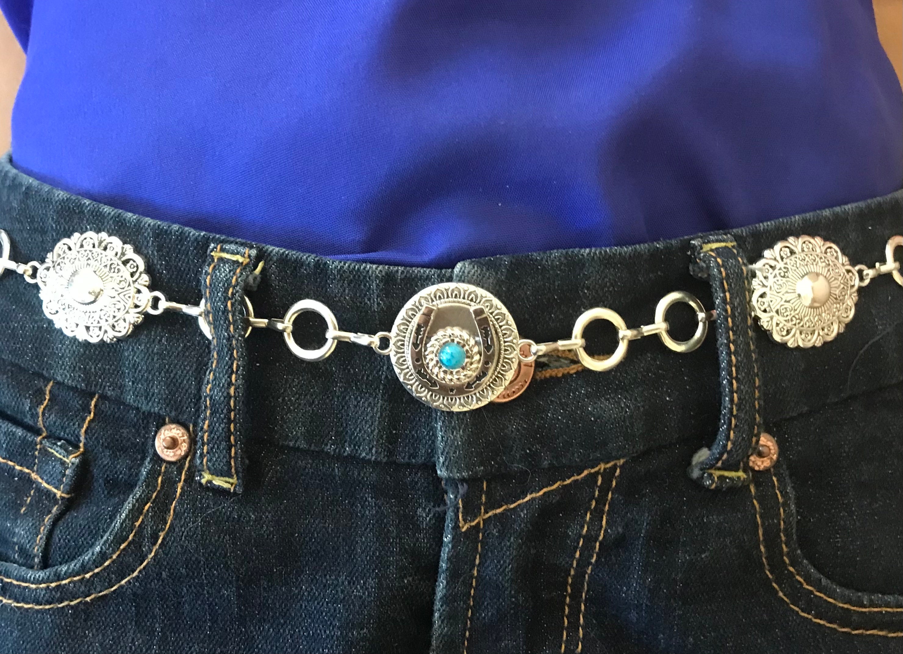 Silver Concho Chain Belt: Vintage Cowgirl Western Metal Belt 