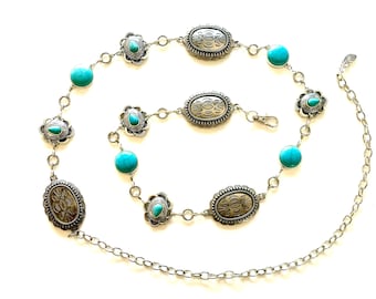 Faux Turquoise Concho Chain Belt: Southwestern Cowgirl Style