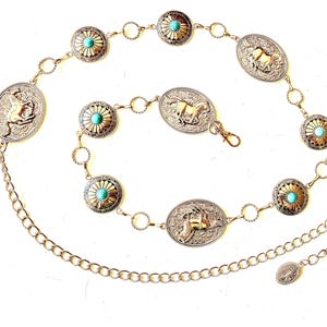Western silver  Concho belt | running horse | Cowgirl cowboy| vintage silver tone chain belt |cowgirl up!- Great  NFR accessory!