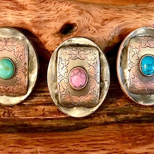 Silver Scarf slide | Custom creation | Turquoise , blue or pink stone at center | Cowboy Cowgirl