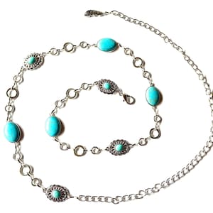 Concho chain belt | man made Turquoise Conchos | Vintage Navajo beltGreat NFR accessory!