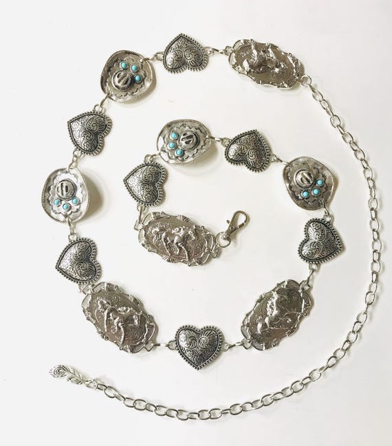 Vintage Style Concho Belt: Western Cowgirl Silver Chain 