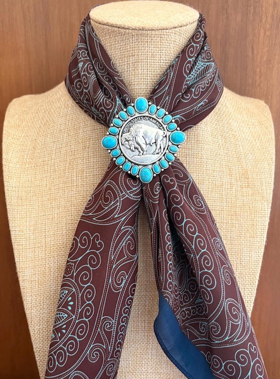アクセサリー Edward H Bohlin Scarf Slide Indian Head Buffalo Nickel Wild Rag Scarf Slide: Faux Turquoise, Tibetan