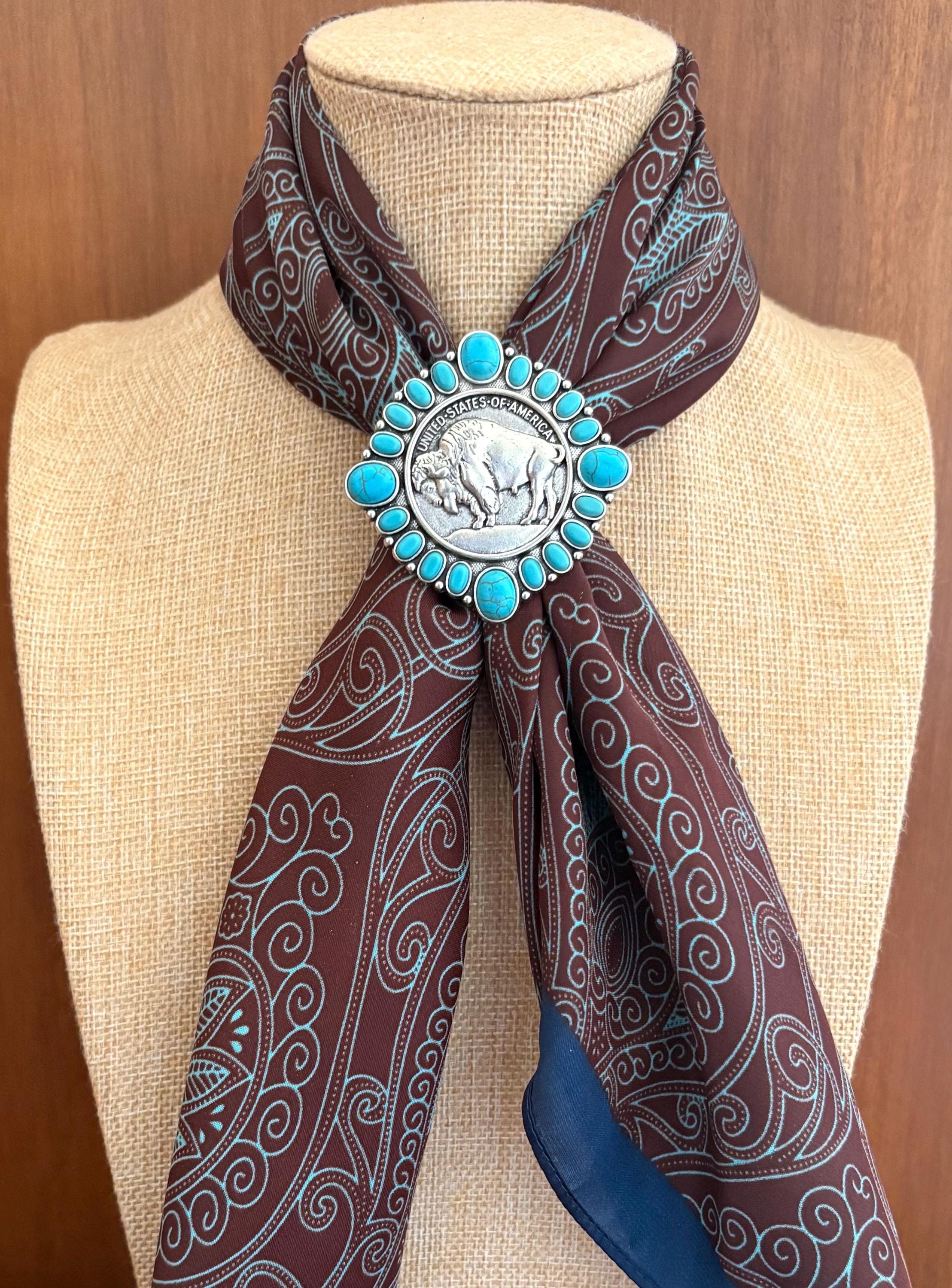 Buffalo Nickel Wild Rag Scarf Slide: Faux Turquoise, Tibetan