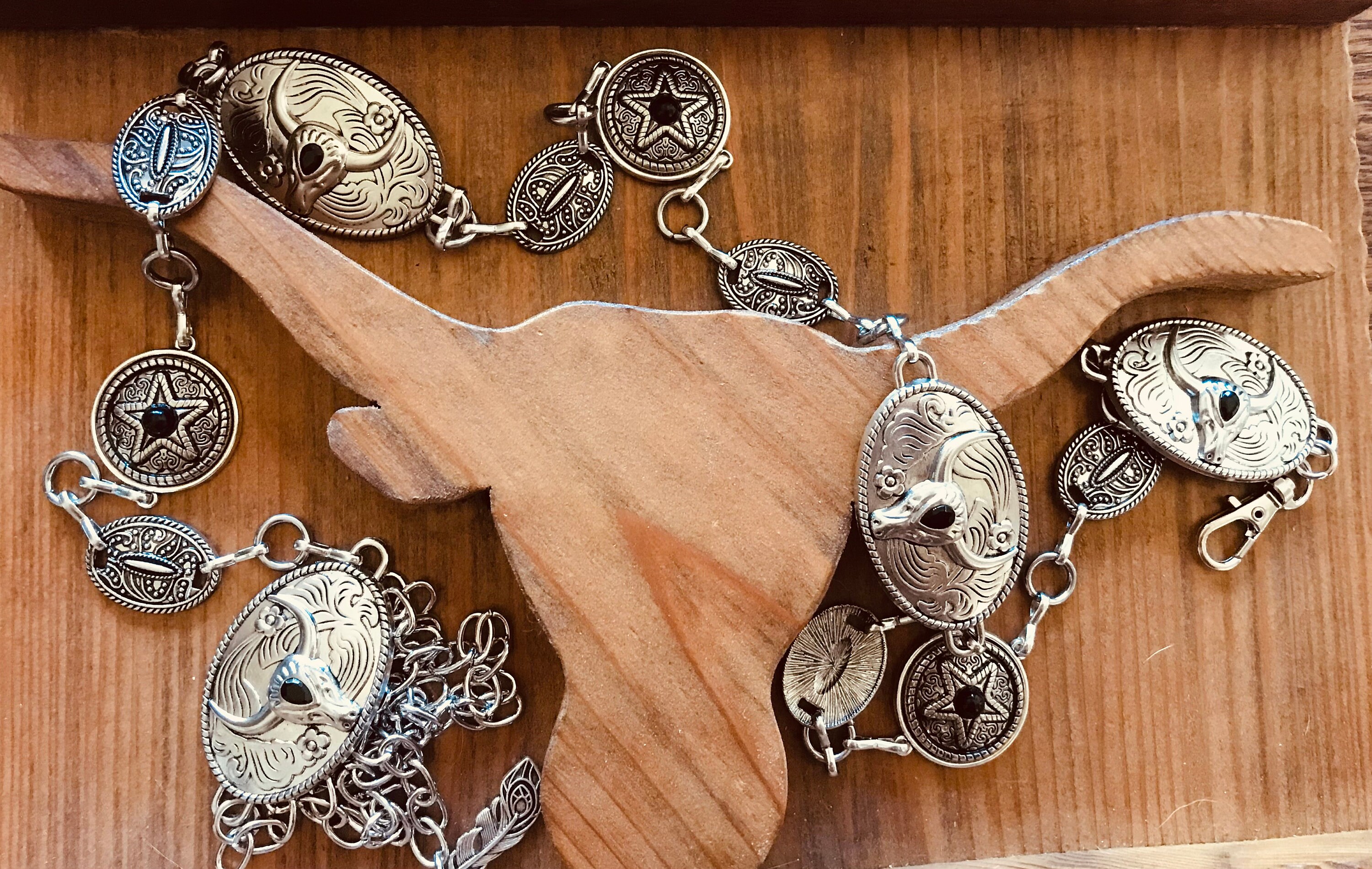 2992 Metal Cowgirl Chain Belts For Women Western Silver Longhorn Concho Angel Ranch Square Concho Chain Cowgirl Belt – Rock main image 2