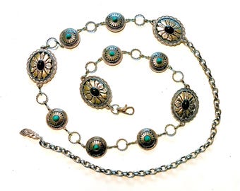 Silver Concho Belt: Western Sunflower, Turkos & Svart Sten