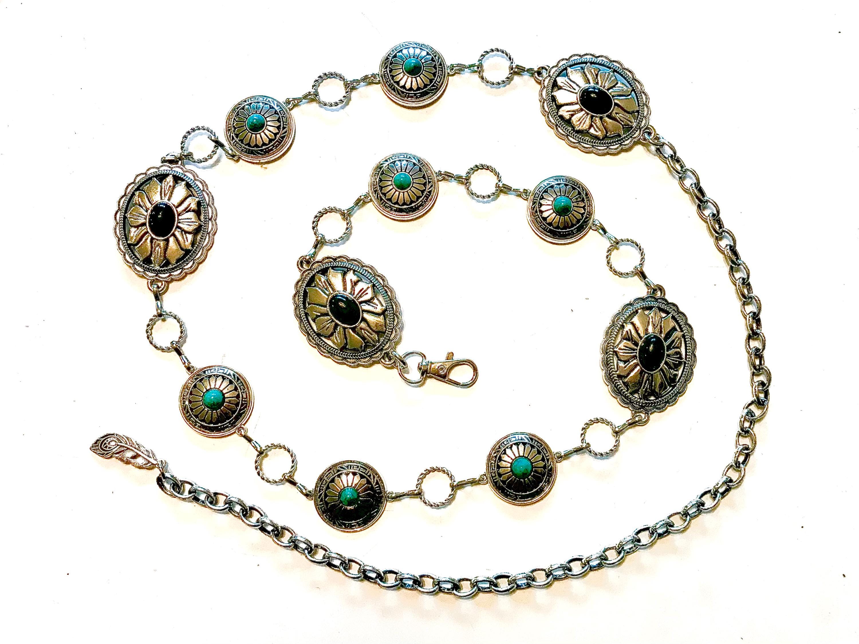 Silver Concho Belt: Western Sunflower, Turquoise & Black 