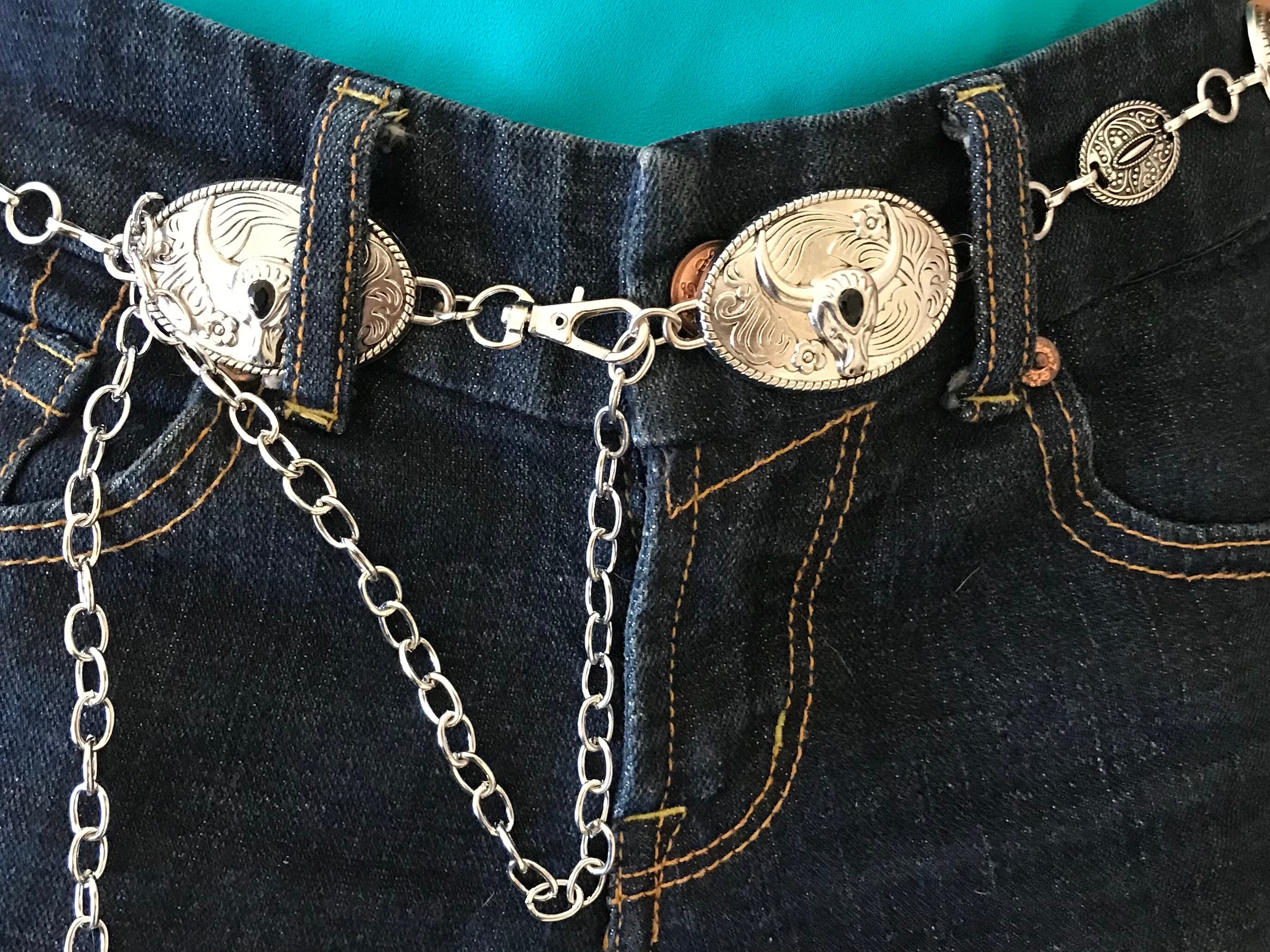 2992 Metal Cowgirl Chain Belts For Women Western Silver Longhorn Concho Angel Ranch Square Concho Chain Cowgirl Belt – Rock main image 4