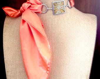 Twilly scarf slide-glass Cabochon cross -Western Gift-purse accent-Ladies gift