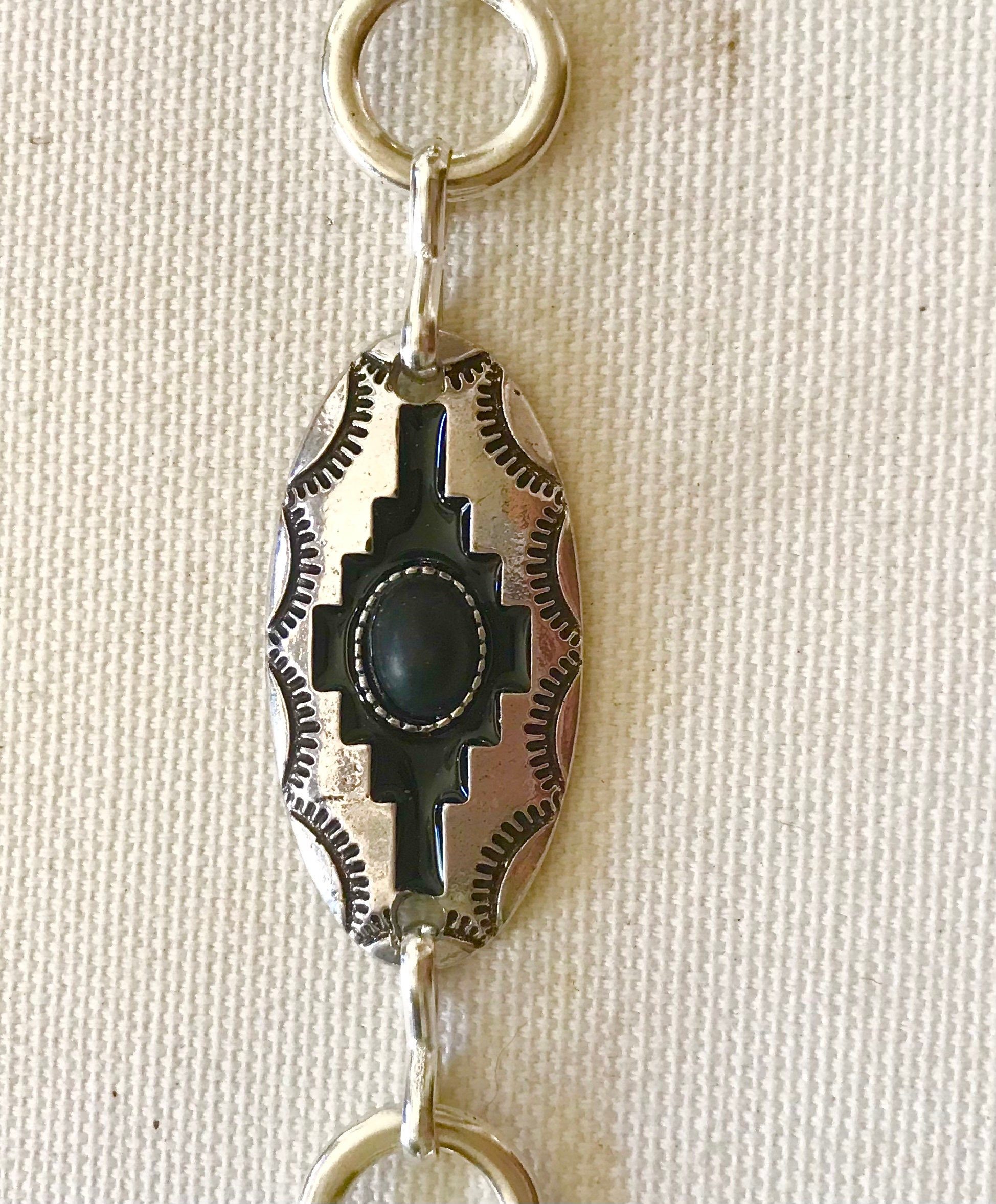 SILVER BIG 3” RECTANGLE CHAIN link BELT chunky TRIBAL Hook BELT aztec 40” long Silver Concho Belt: Aztec & Cowboy Hat Charms, Adjustable  main image 4