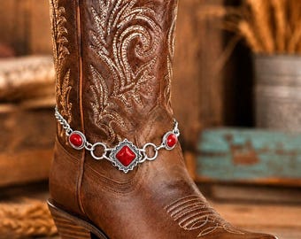 Western boot bracelet  |    Red Agate stone  |  boot chain | Cowgirl Rodeo Jewelry