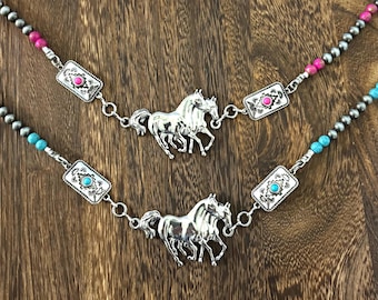 Western Pearls Necklace -Running Horse ~Navajo pearl ~colored Aztec charms