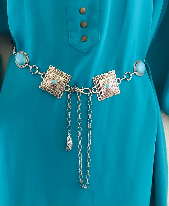 Western Chain Belt : Silver Tone Western Style - NFR 