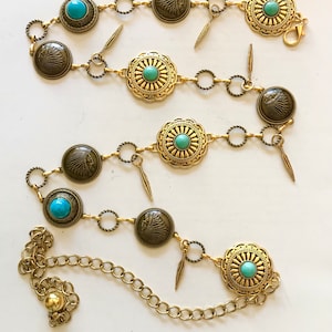 Gold Concho Chain Belt: Turquoise Stone, Western Cowgirl Style
