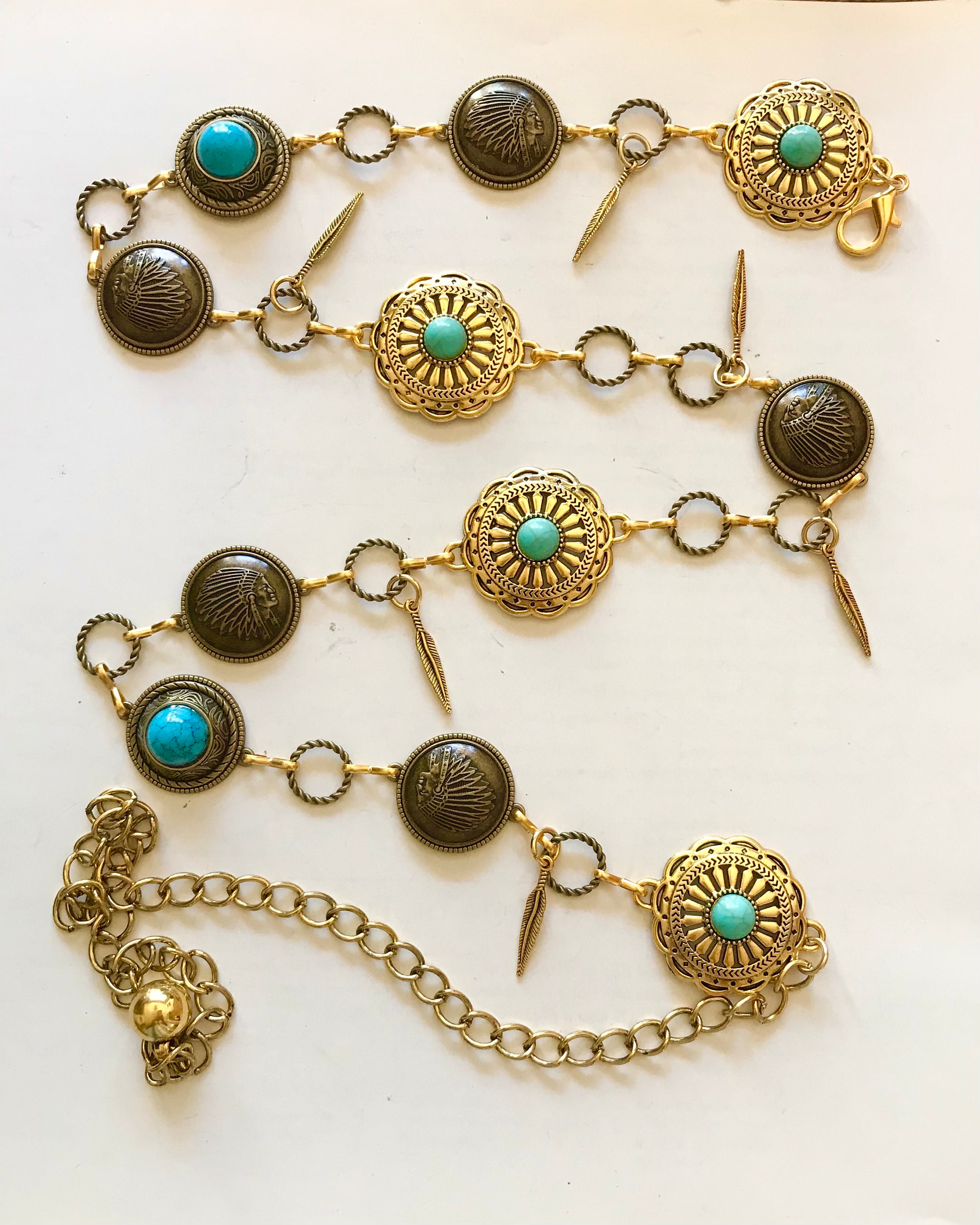 Turquoise and Gold Chain Belt N1203 Amazon.com: GLOBLELAND Golden Women Turquoise Concho Chain  main image 2