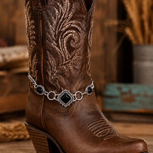 Western boot bracelet  |    Black Agate stone  |  boot chain | Cowgirl Rodeo Jewelry