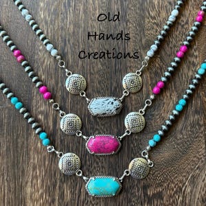 Western pearls necklace ~Navajo pearl ~colored bar necklace ~ white buffalo ~ pink ~ turquoise