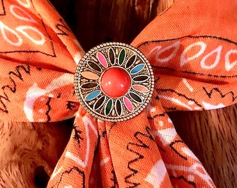 Wild Rag Scarf Slide | orange stone  flower pattern - cowgirl punchy - purse accent
