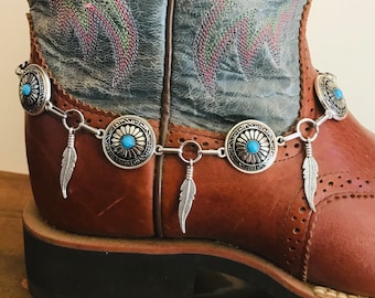 Western boot bracelet  | Boho turquoise   | Silver tone boot anklet |  boot chain | Cowgirl Rodeo Jewelry