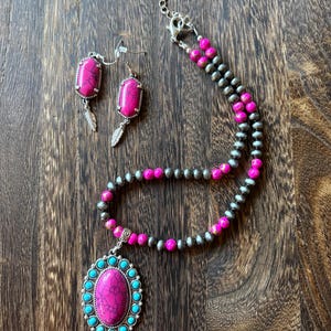 Navajo pearl ~Western pearls and bead necklace ~turquoise and Magenta concho necklace ~