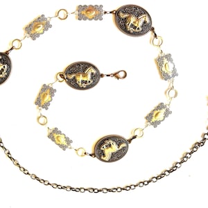 Concho  chain  belt | Western   conchos with vintage look | Running Horses  | Vintage  belt NFR accessory!