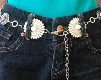 6522 M&f Western Women\'s Floral Crystal Concho Belt, Silver Women main image 2