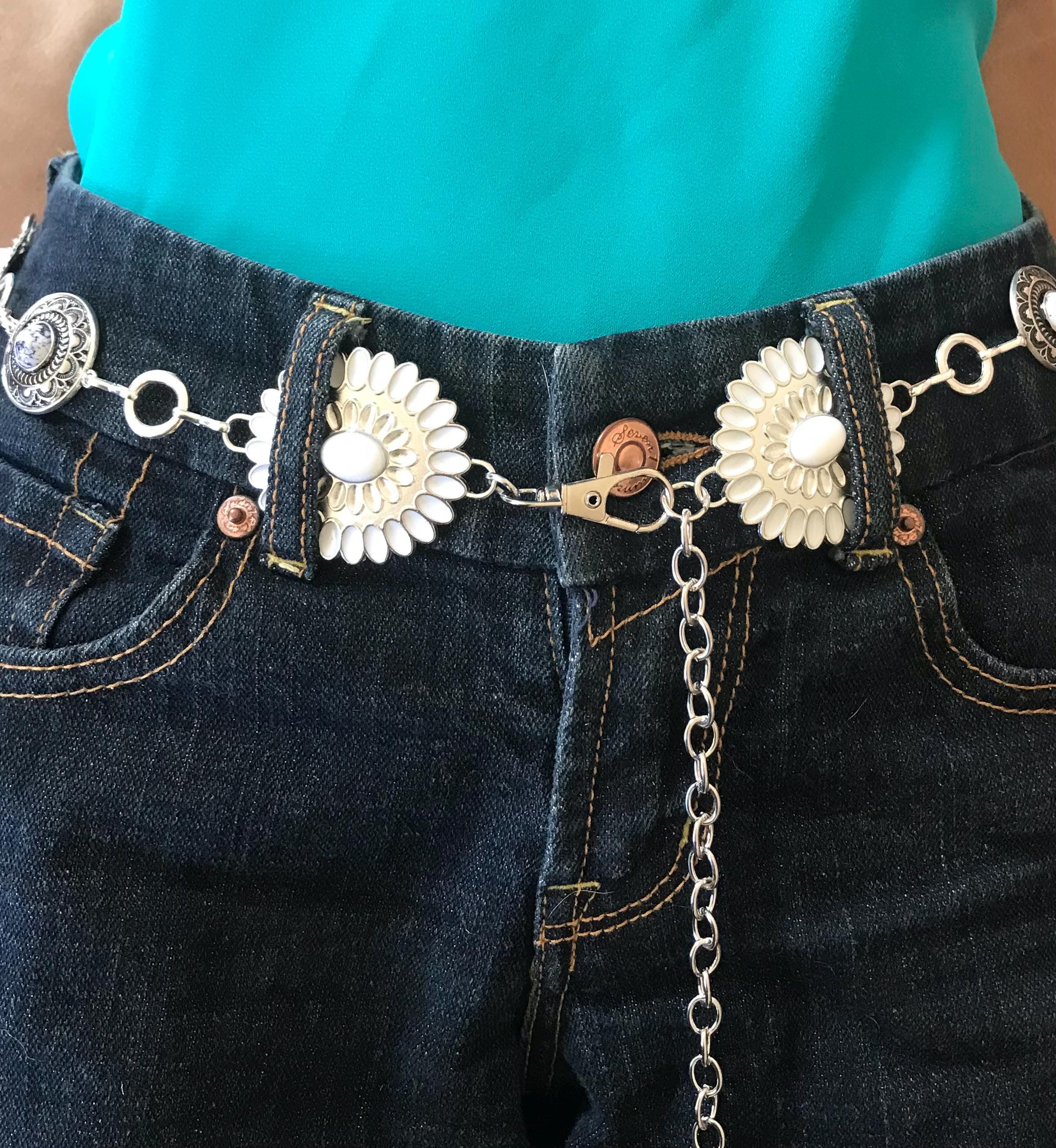 Western Concho Belt: White Floral & Faux Silver, NFR 