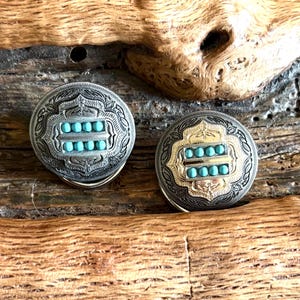 Concho Scarf slide, Silver and gold turquoise beaded floral design-Gifts for him or her.