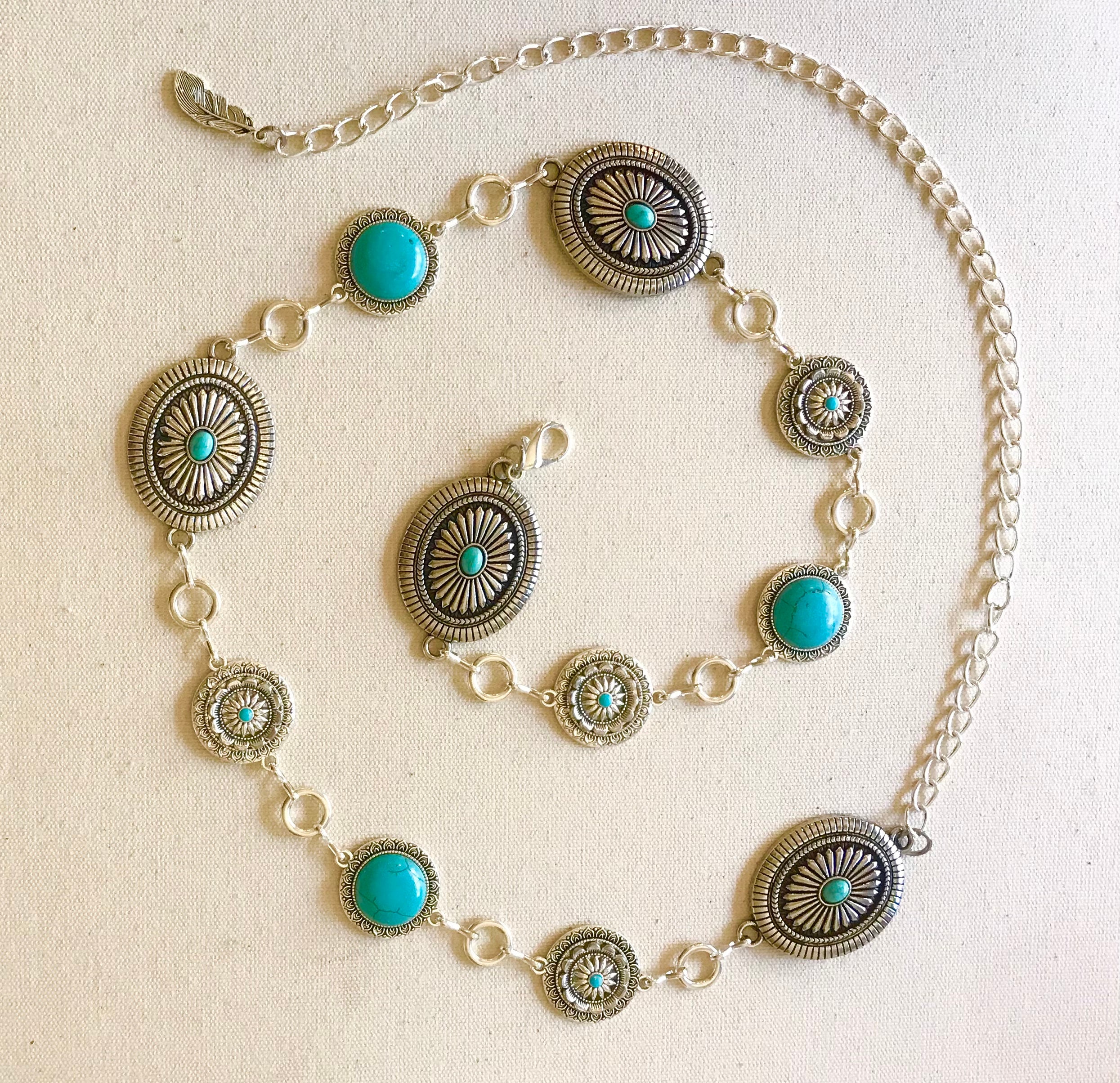 Vintage Silver Concho Belt: Turquoise Western Cowgirl Chain 