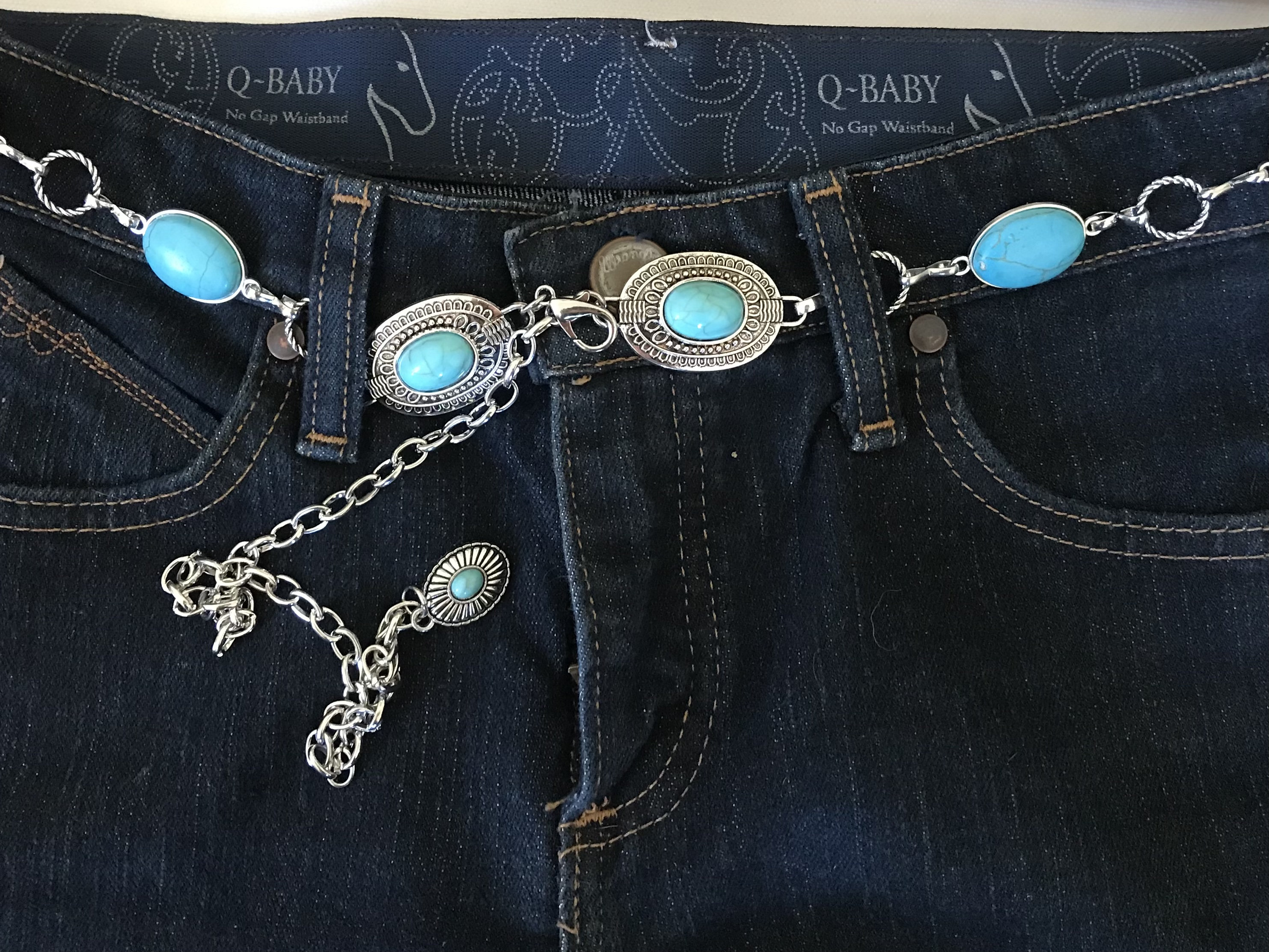 Cintura con catena Concho in argento / Boho Turchese, stile cowgirl occidentale - Italia