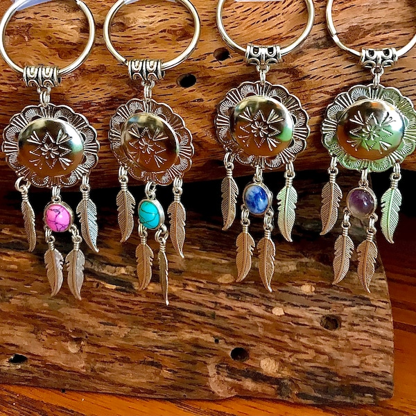 Western concho key rings, boot bling, boot topper, cowboy boot jewelry, silver concho and feathers
