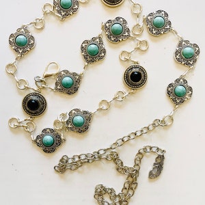 Concho  chain  belt | Western  silver turquoise Conchos | Cowboy cowgirl  | Cowgirl metal belt | Vintage Silver tone belt