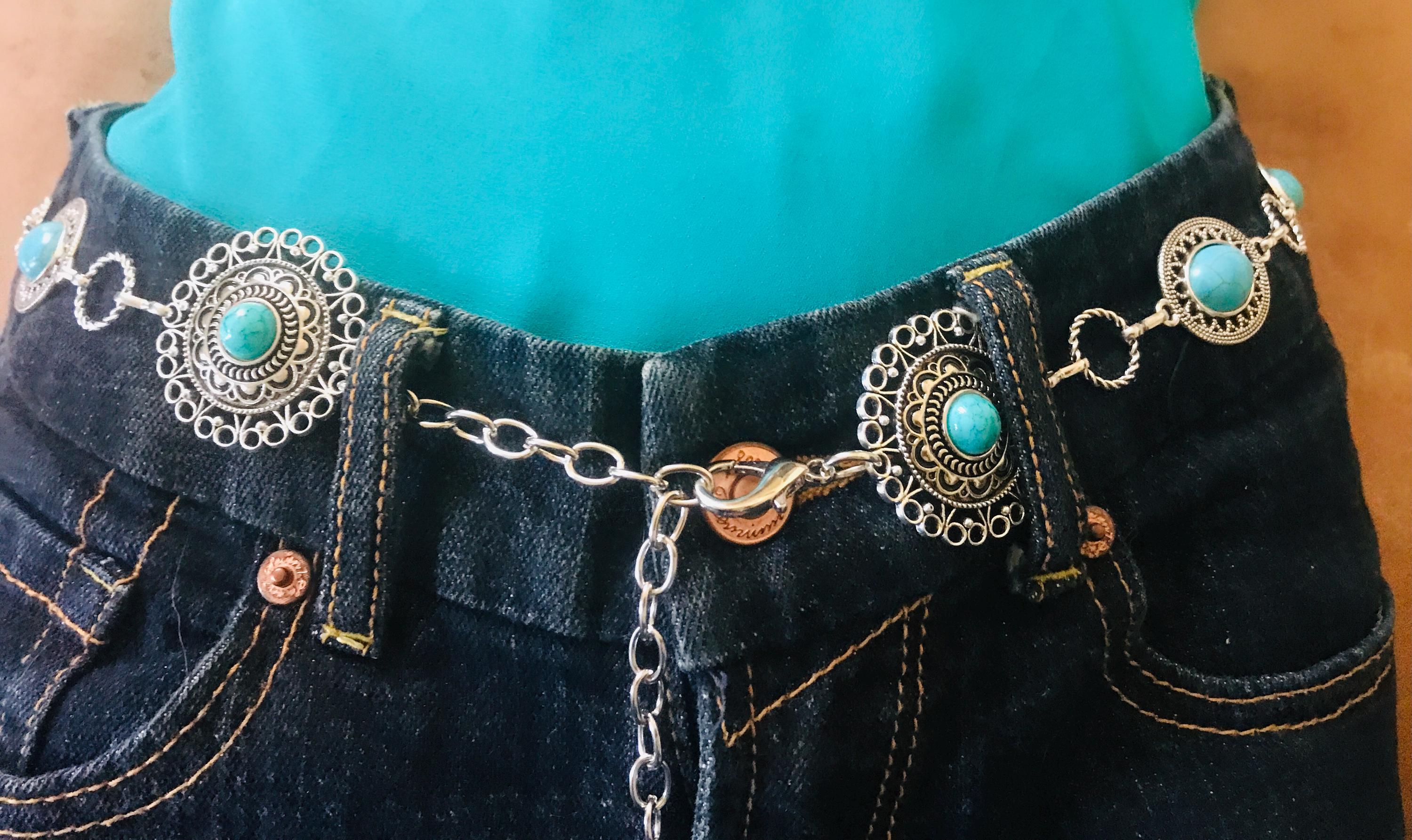Western Turquoise Concho Belt: Silver Aztec Cowgirl Chain - Etsy