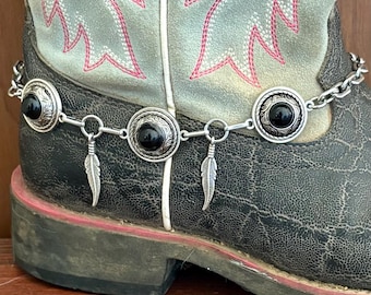 ウエスタンブーツブレスレット | ブラックストーン | ブーツチェーン | カウガールロデオジュエリー