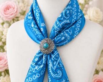 Aztec Wild Rag Scarf Slide: Cowgirl Bandana Ring with Turquoise