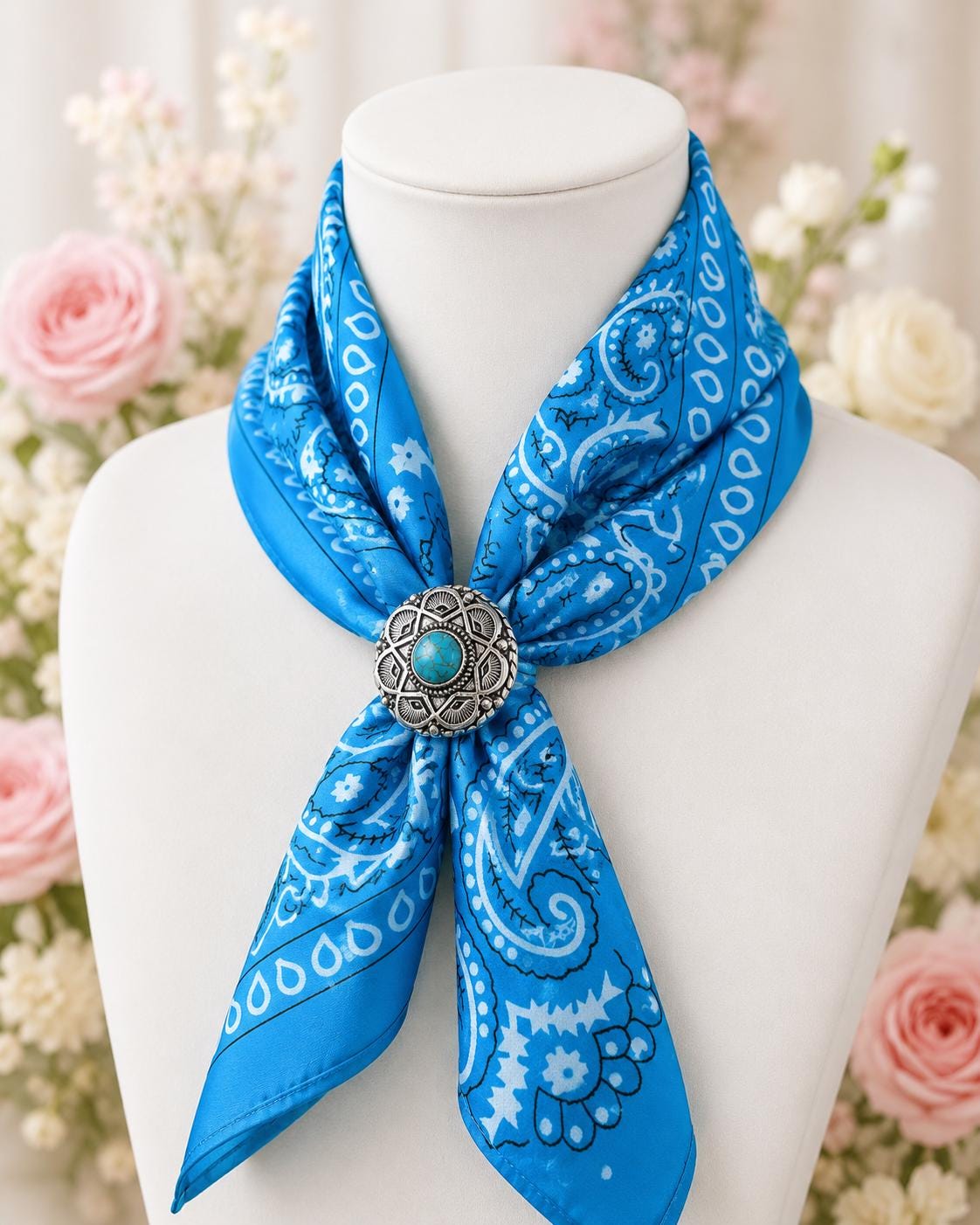 Aztec Wild Rag Scarf Slide: Cowgirl Bandana Ring With Turquoise - Etsy