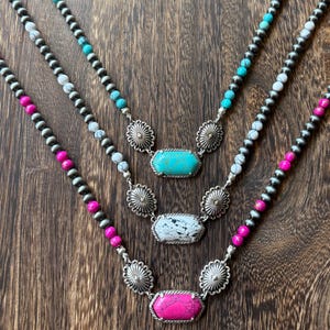 Western pearls necklace ~Navajo pearl ~colored bar necklace ~ white buffalo ~ pink ~ turquoise
