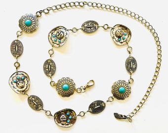 Large Western Concho Metal Chain Belt with Faux Turquoise Amazon.com: Western Belts for Women, Silver Chain Belt  main image 3