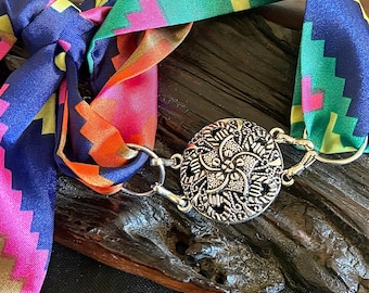 Twilly slide-tono plateado floral-Regalo occidental-accesorio para bolso-Regalo para mujer