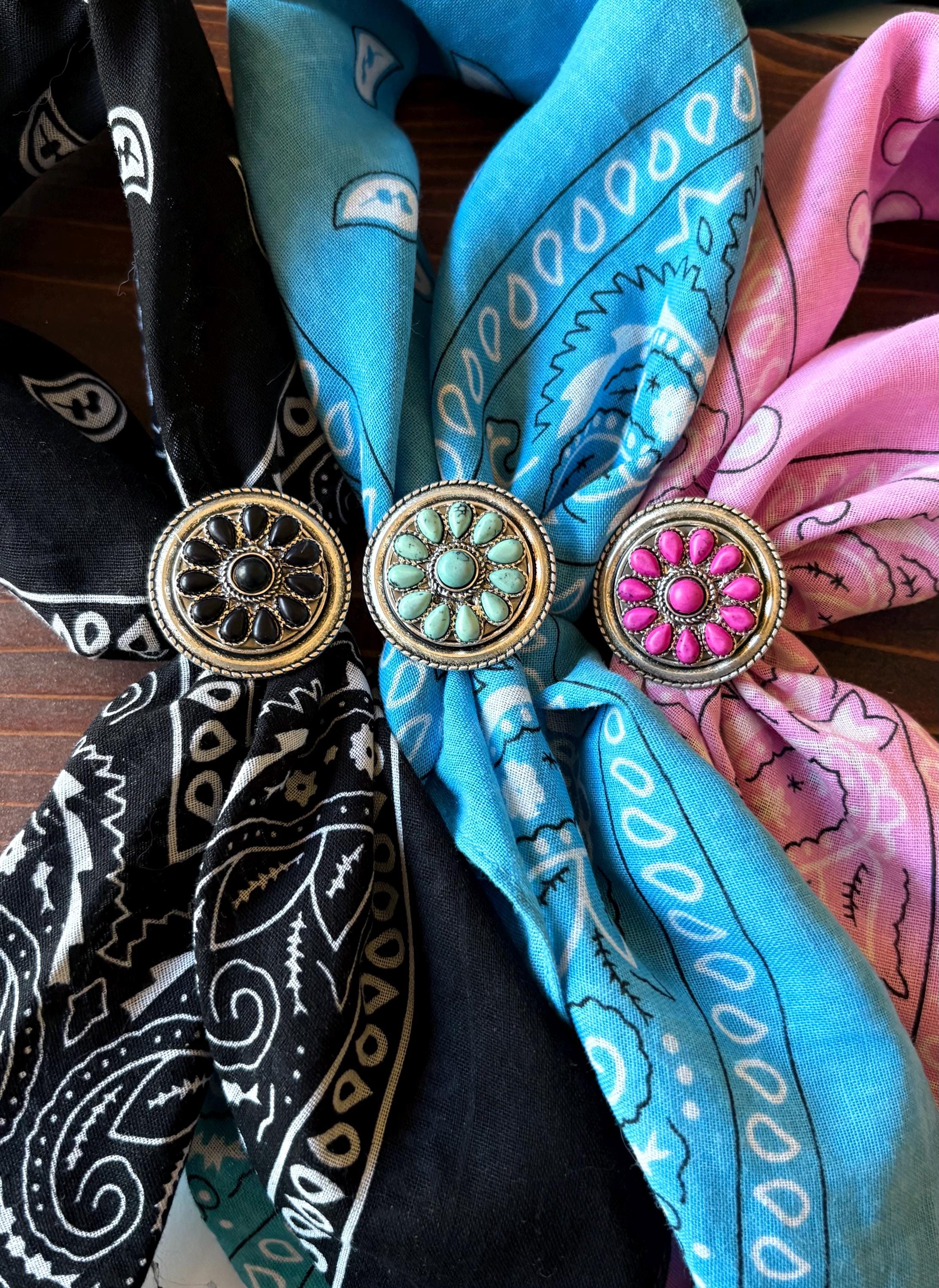 Wild Rag Scarf Slide -navajo Cluster Conch Stones Flower Pattern