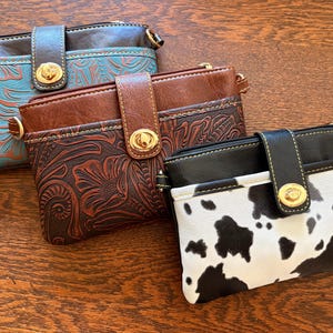 Cartera de mano estilo western, bandolera o bolso de concierto de vaquera - Cuero PMU labrado