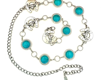 Western Chain Belt: Turquoise Conchos, Silver Bull Horseshoe