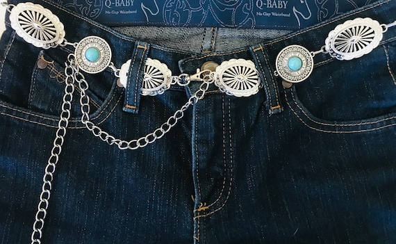 Silver Concho Chain Belt | Boho Turquoise, Western Cowgirl  display picture 3